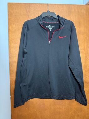 Nike Black Therma-Fit Quarter-Zip Jacket with Red Swoosh